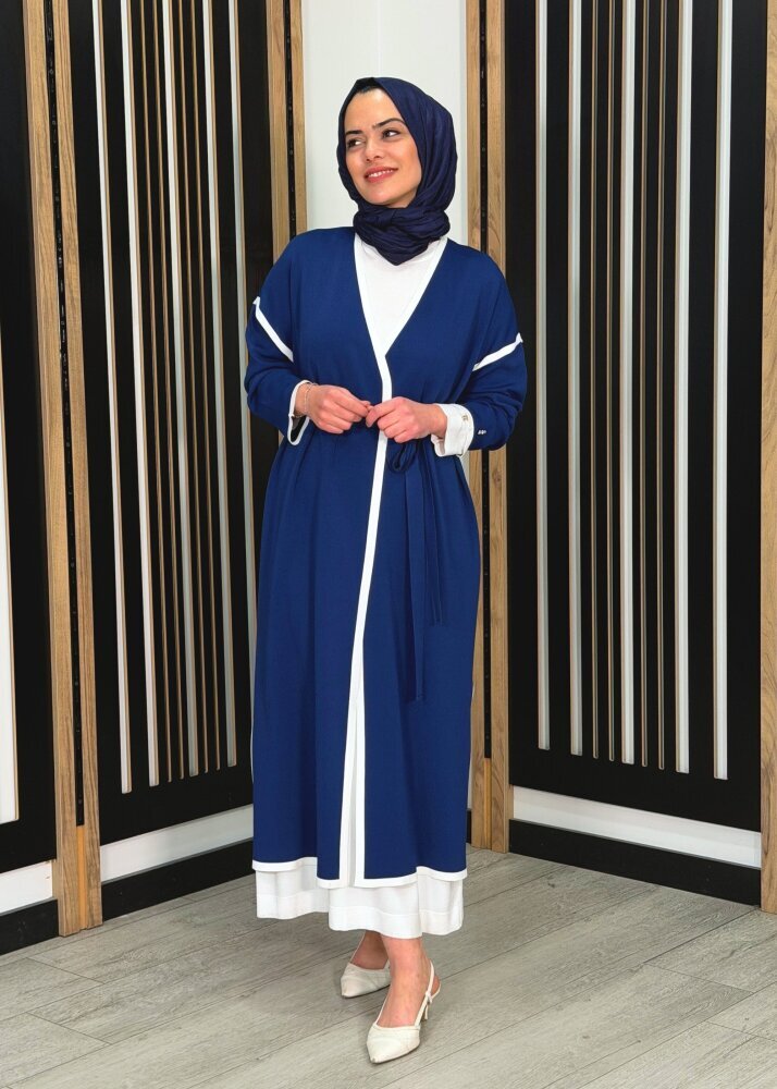 Miss Dalida Şerit Detaylı Düz Renk Triko Hırka Navy