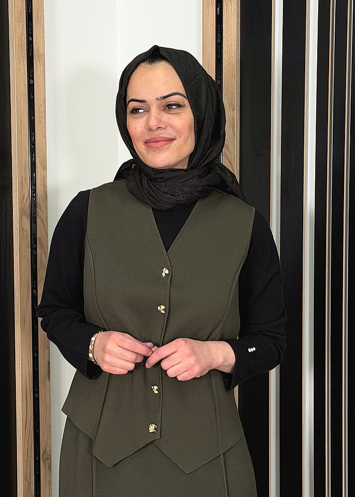Miss Dalida Temiz Kesim Triko Yelek KHAKİ - 3