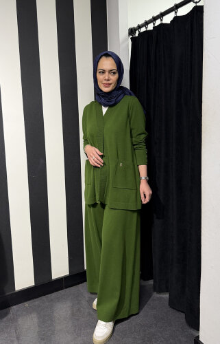 Miss Dalida Touche Me Bol Paça Triko Pantolon GREEN 