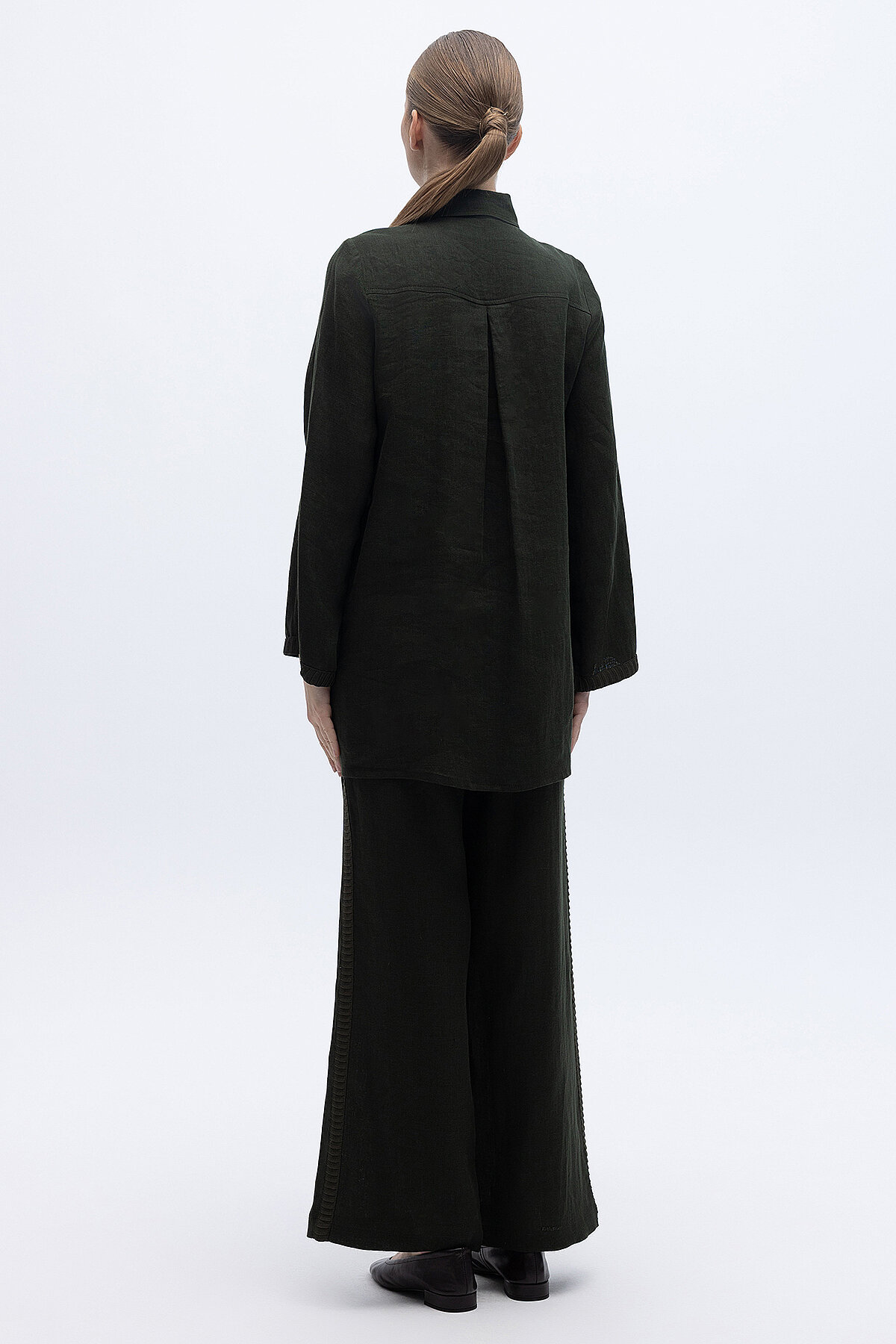 Miss Dalida Triko Tiktaklı Keten Gömlek BLACK - 4