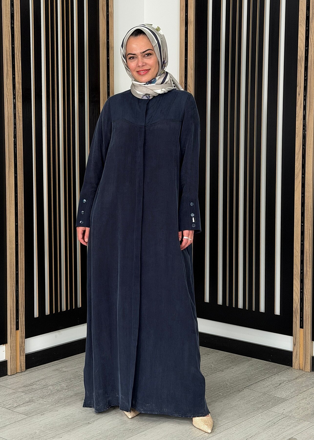 Miss Dalida Yakasız Yırtmaç Detaylı Keten Ceket Dark Navy - 1
