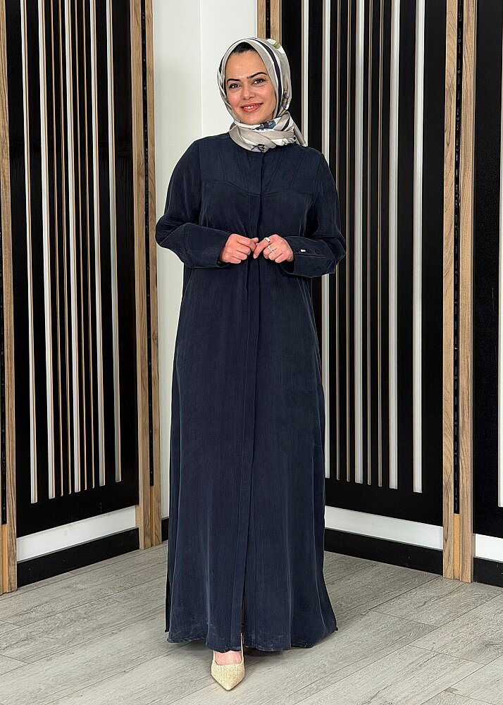 Miss Dalida Yakasız Yırtmaç Detaylı Keten Ceket Dark Navy - 2