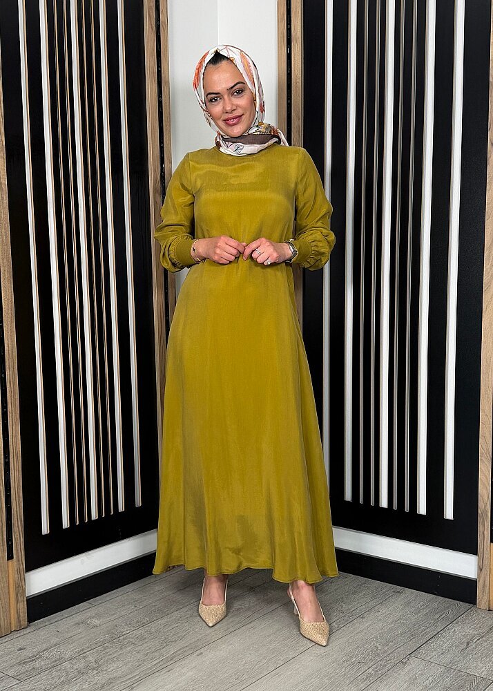 Miss Dalida Yuvarlak Yaka Cupro Uzun Elbise Amber - 2