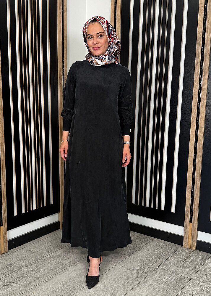 Miss Dalida Yuvarlak Yaka Cupro Uzun Elbise BLACK - 3