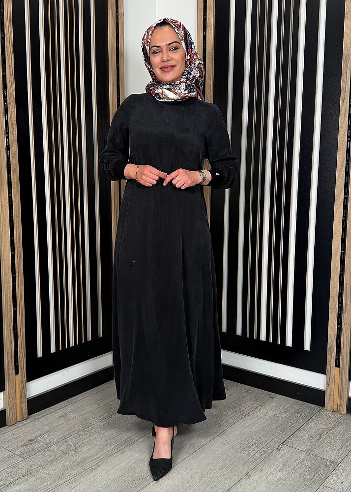 Miss Dalida Yuvarlak Yaka Cupro Uzun Elbise BLACK - 4