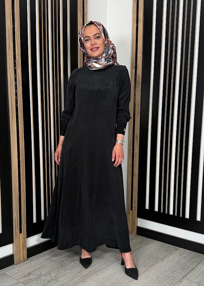 Miss Dalida Yuvarlak Yaka Cupro Uzun Elbise BLACK - 6