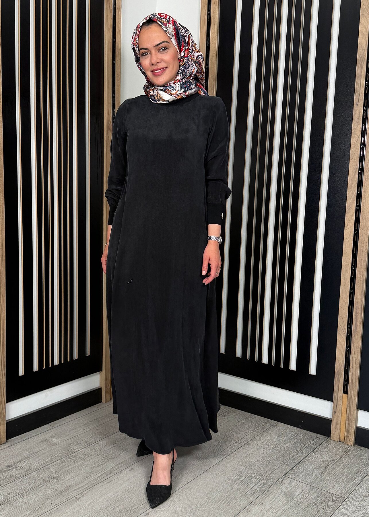 Miss Dalida Yuvarlak Yaka Cupro Uzun Elbise BLACK - 7