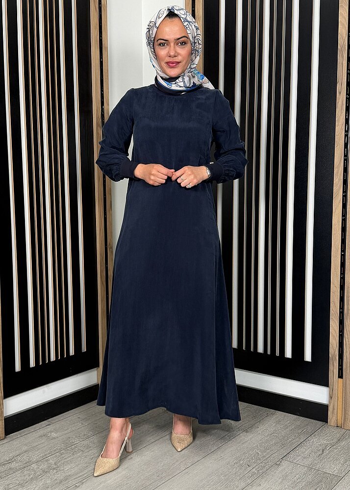 Miss Dalida Yuvarlak Yaka Cupro Uzun Elbise Dark Navy - 2