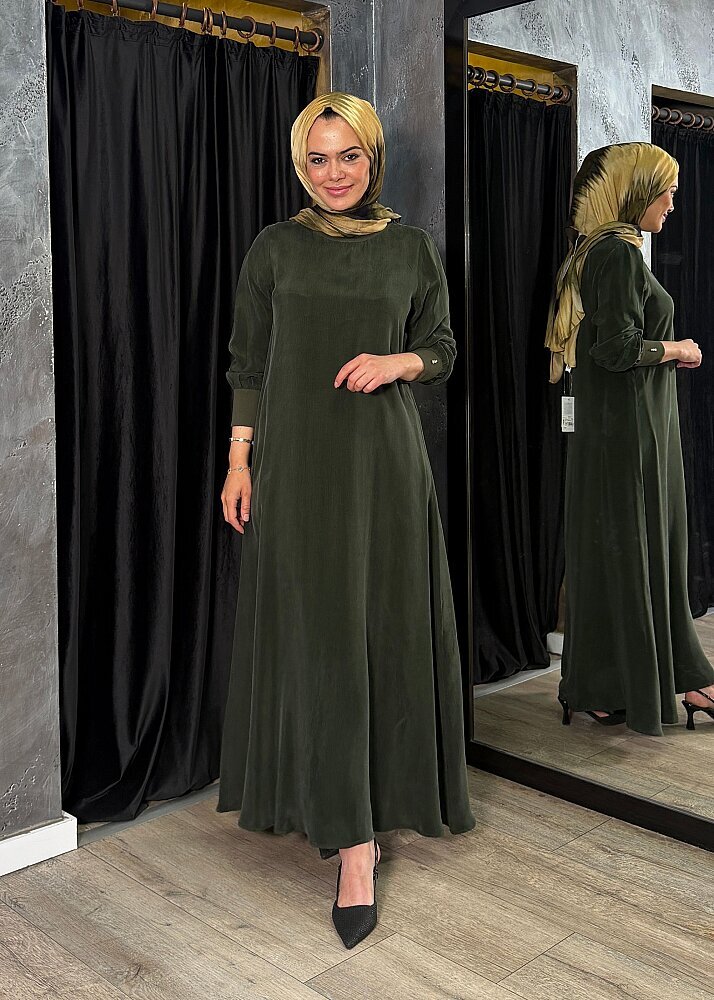 Miss Dalida Yuvarlak Yaka Cupro Uzun Elbise KHAKİ