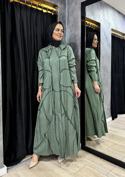 MissWhence Kolları Fermuar Detaylı Kuşaklı Pardesü YEŞİL - 1