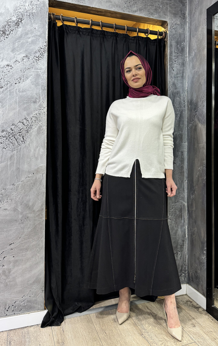 MissWhence Yandan Fermuarlı Pliseli Etek SİYAH - 1
