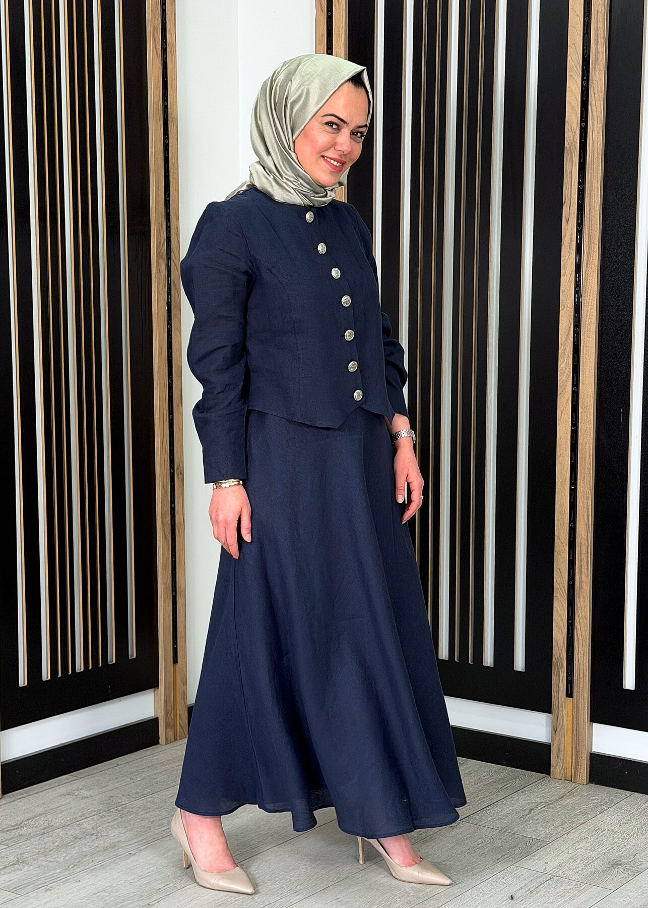 MissDalida Beli Lastikli Rahat Kesim Keten Etek Dark Navy - 1