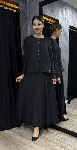 MissDalida Düz Renk Keten Kloş Etek BLACK - 2
