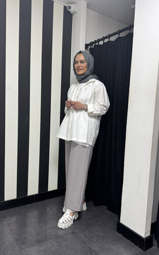 MissEmramiss Bel Lastikli Krep Pantolon GRİ