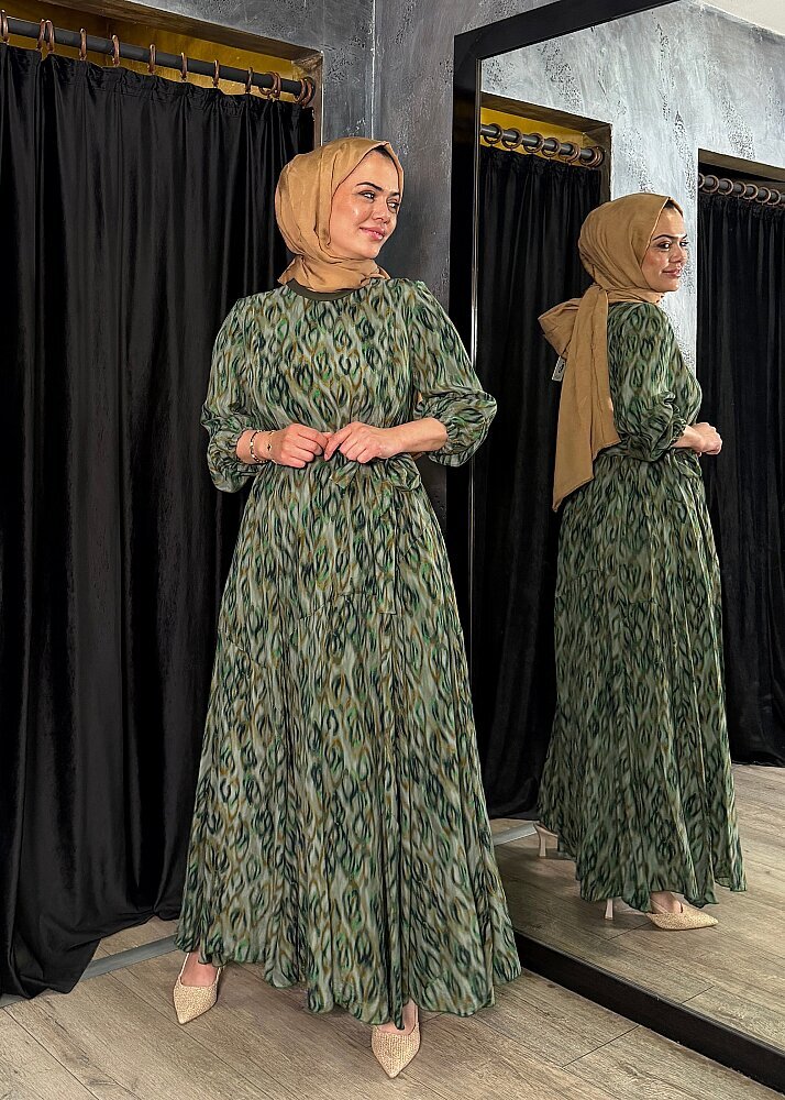 MissWhence Bileği Lastikli Kuşaklı Elbise HAKİ - 3