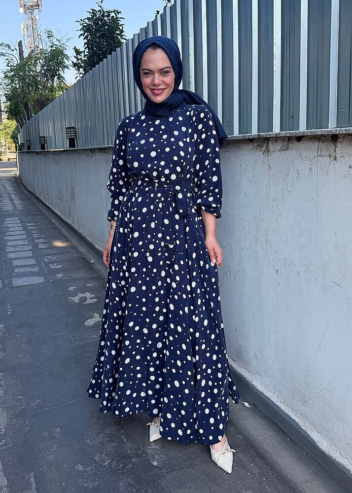 MissWhence Bileği Lastikli Kuşaklı Elbise LACİVERT