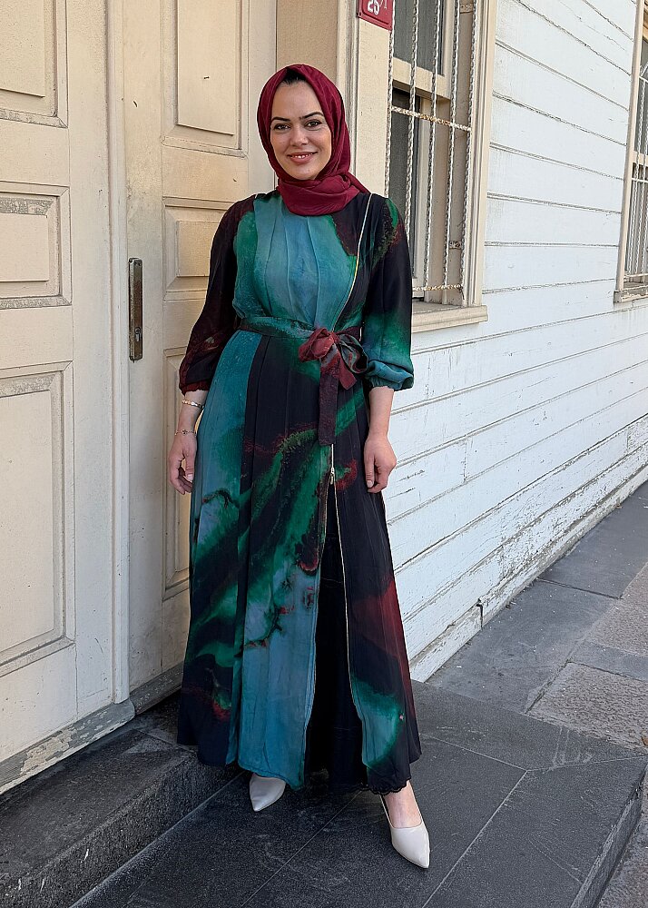 MissWhence Sulu Boya Desenli Fermuarlı Elbise KIRMIZI - 3