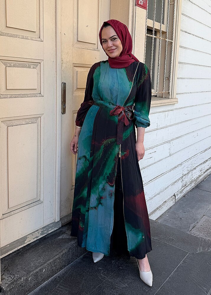 MissWhence Sulu Boya Desenli Fermuarlı Elbise KIRMIZI - 5