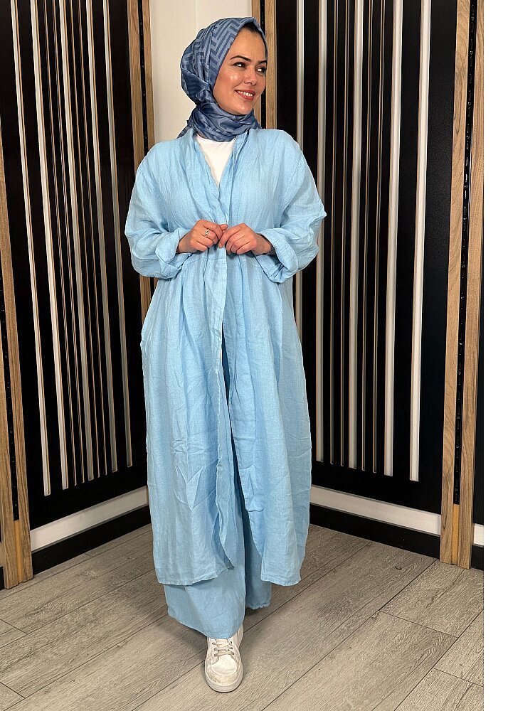 Nazlınur Collection Arkası Nakışlı Pantolon Takım MAVİ - 2