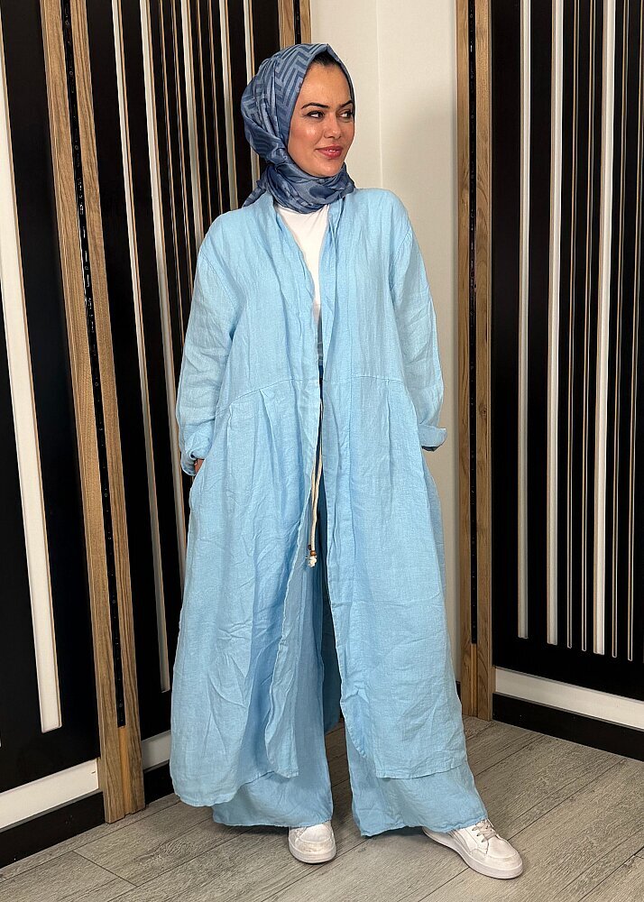 Nazlınur Collection Arkası Nakışlı Pantolon Takım MAVİ