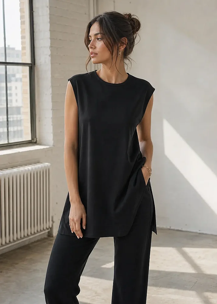 Nazlınur Collection Basic Sıfır Kol İçlik Tunik SİYAH