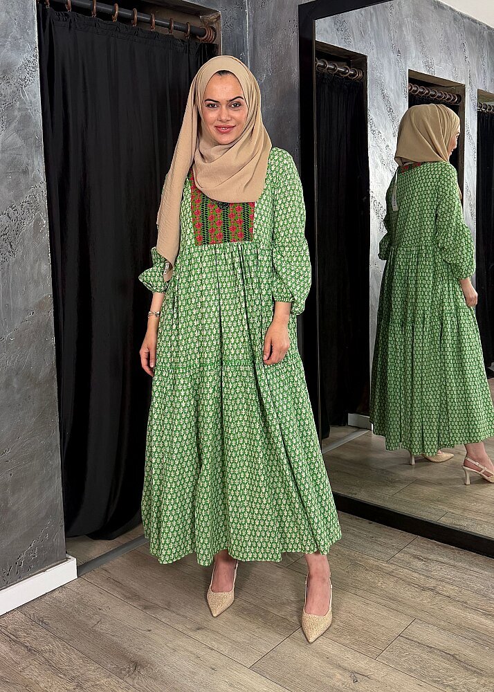 Nazlınur Collection Boncuk İşlemeli Garnili Elbise YEŞİL