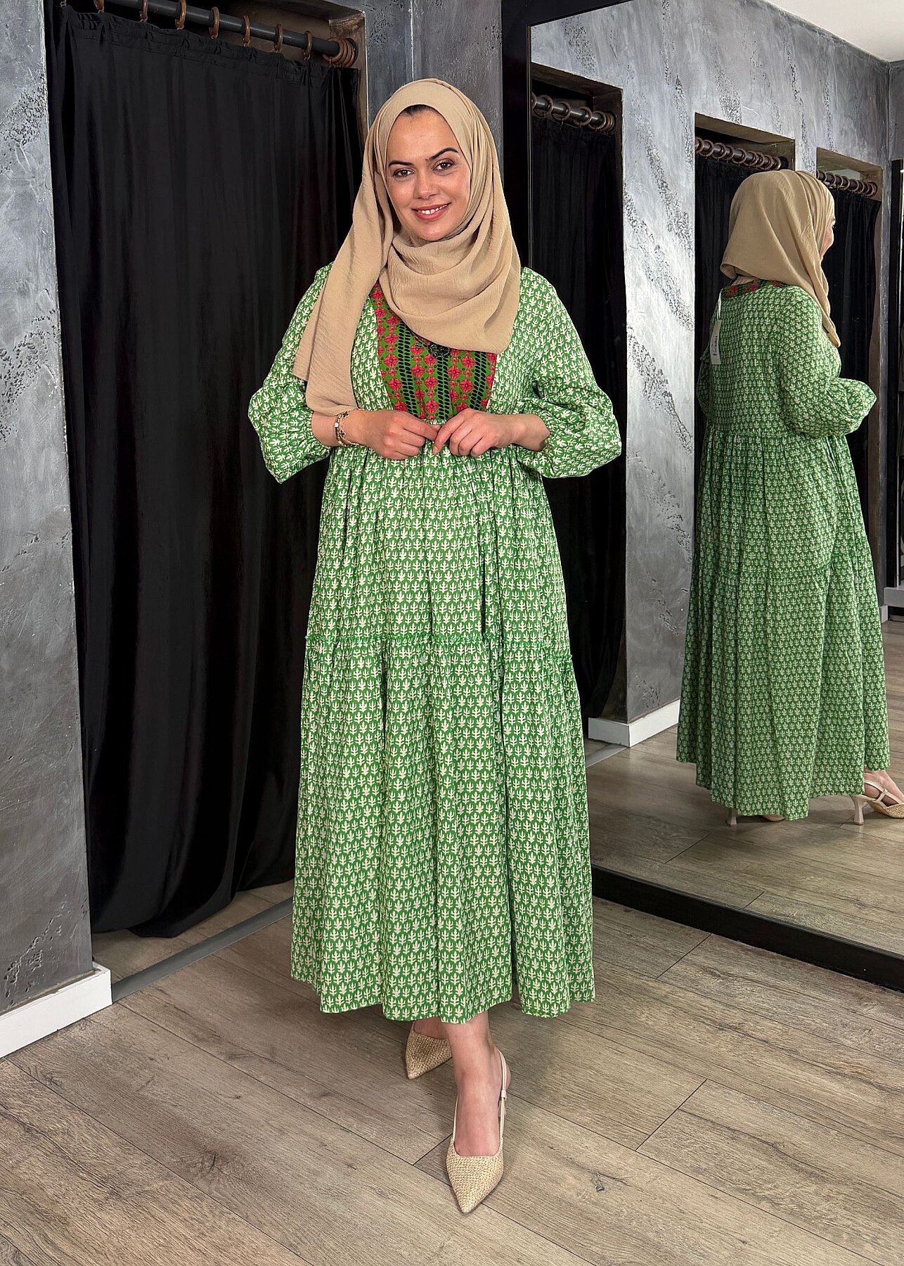 Nazlınur Collection Boncuk İşlemeli Garnili Elbise YEŞİL - 3