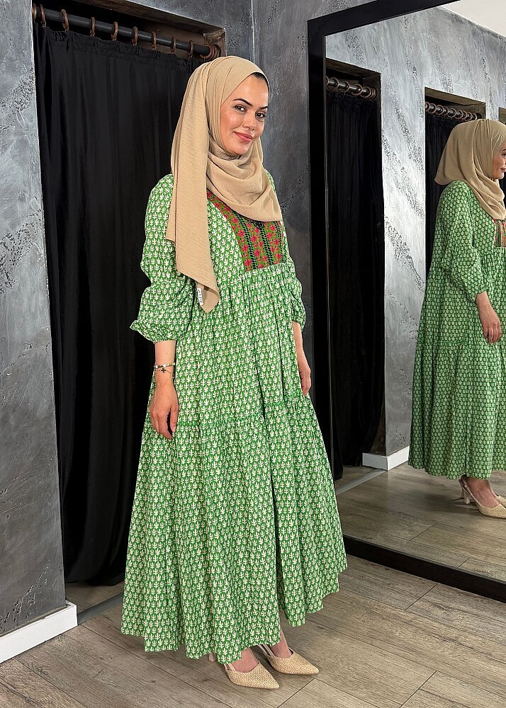 Nazlınur Collection Boncuk İşlemeli Garnili Elbise YEŞİL - 4