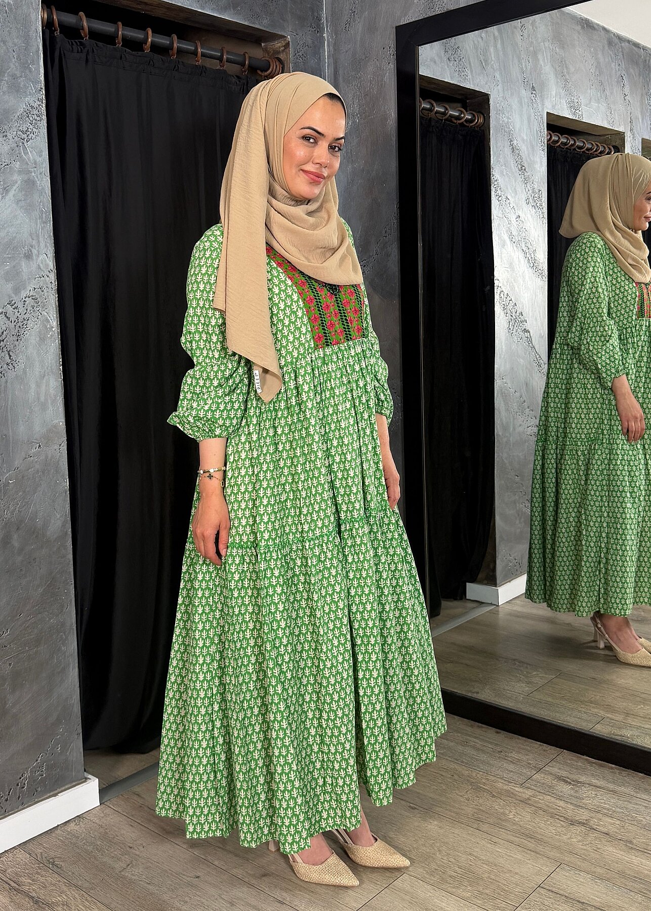 Nazlınur Collection Boncuk İşlemeli Garnili Elbise YEŞİL - 4