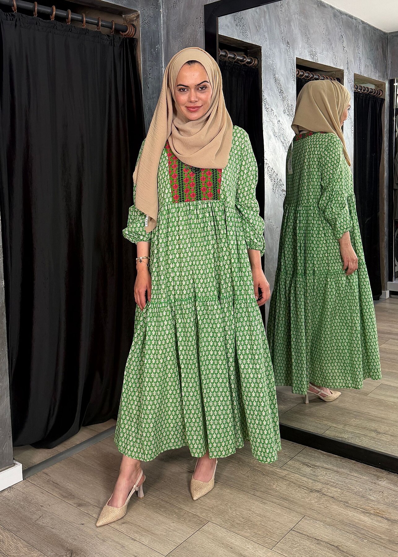 Nazlınur Collection Boncuk İşlemeli Garnili Elbise YEŞİL - 5