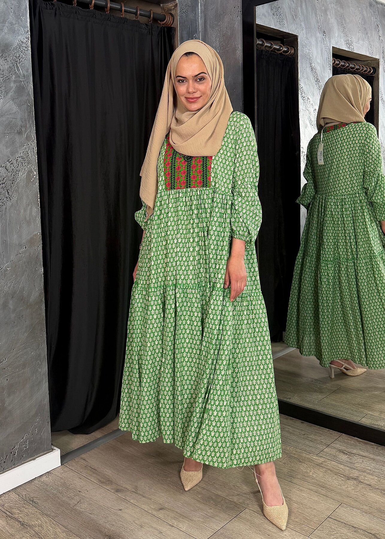 Nazlınur Collection Boncuk İşlemeli Garnili Elbise YEŞİL - 6