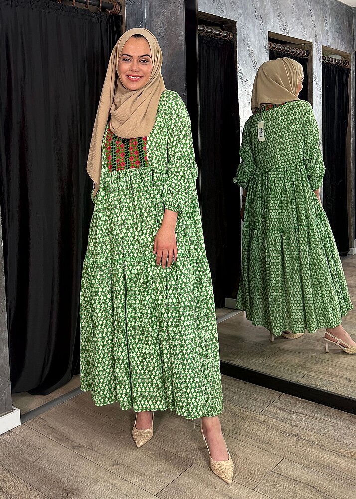 Nazlınur Collection Boncuk İşlemeli Garnili Elbise YEŞİL - 8