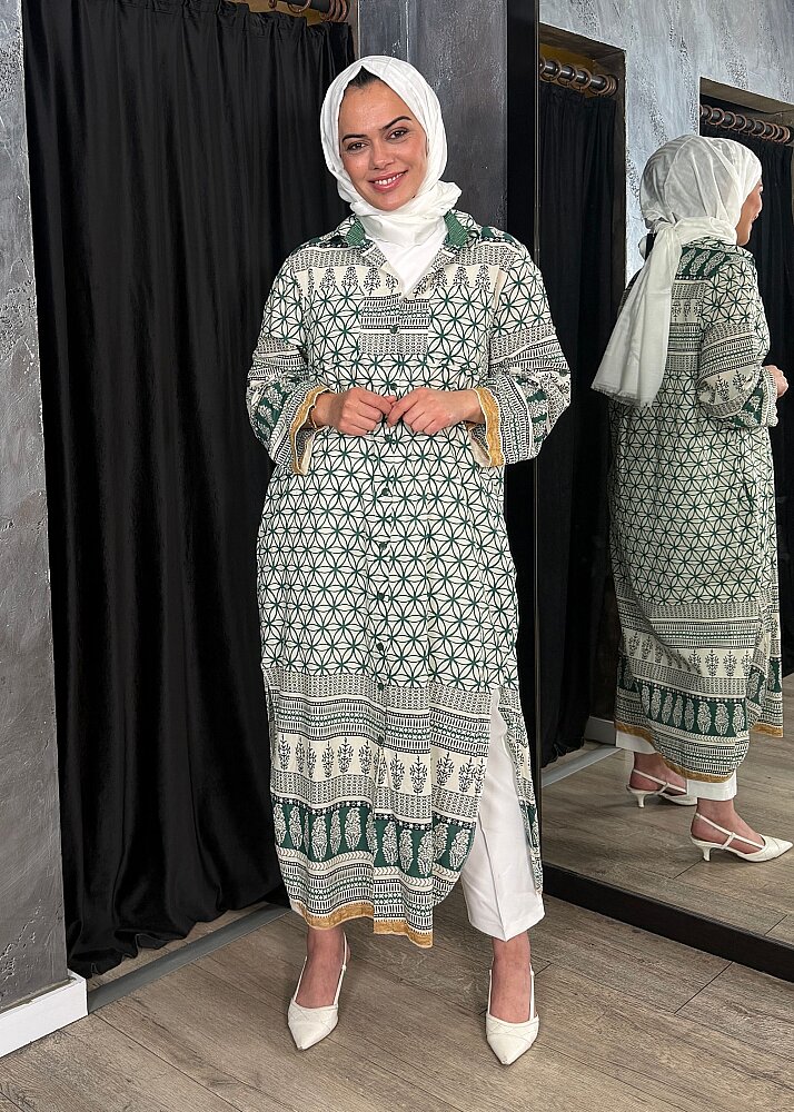 Nazlınur Collection Çift Cepli Çiçekli Elbise YEŞİL - 2