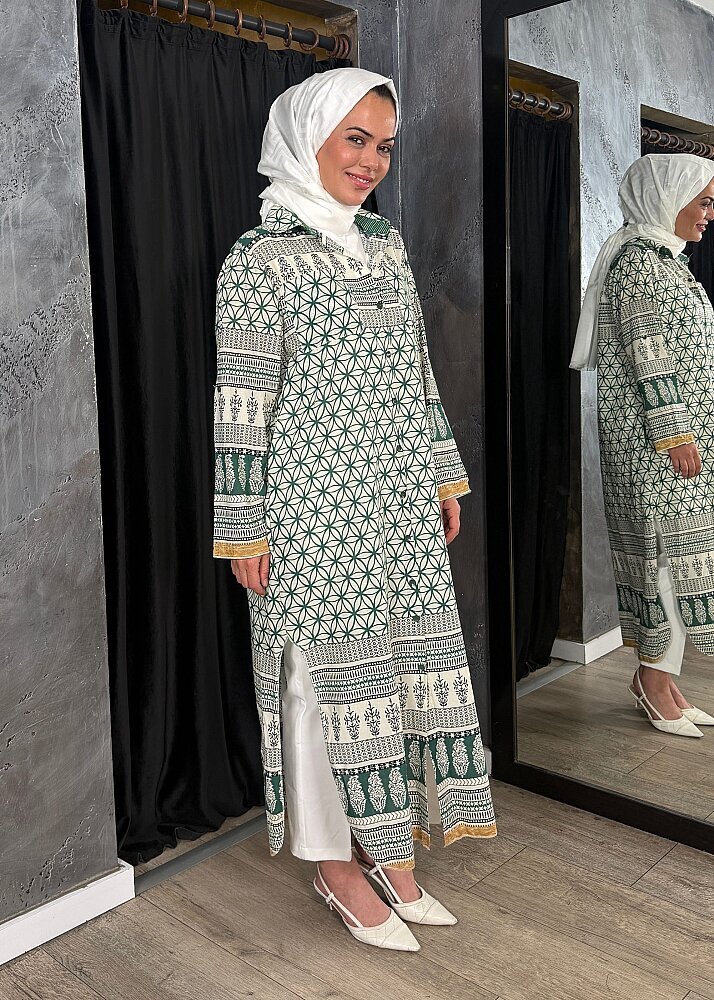 Nazlınur Collection Çift Cepli Çiçekli Elbise YEŞİL - 5