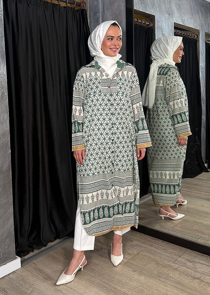 Nazlınur Collection Çift Cepli Çiçekli Elbise YEŞİL - 6
