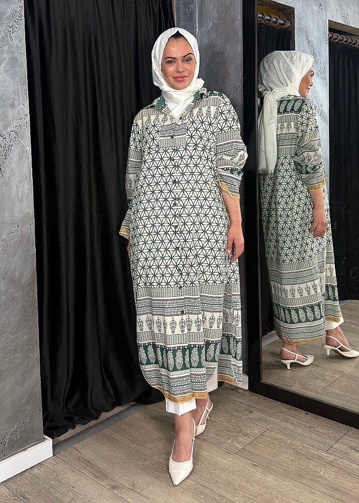 Nazlınur Collection Çift Cepli Çiçekli Elbise YEŞİL - 9