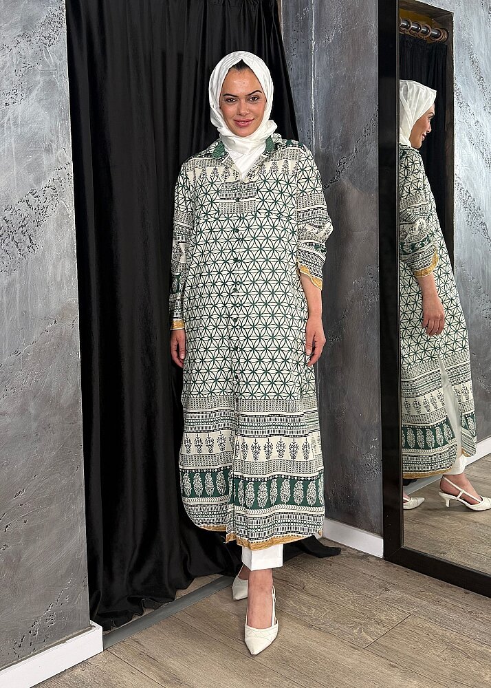 Nazlınur Collection Çift Cepli Çiçekli Elbise YEŞİL - 10