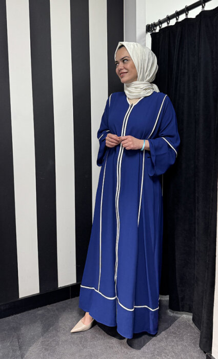 Nazlınur Collection Çizgi Detaylı Ferace LACİVERT - 2