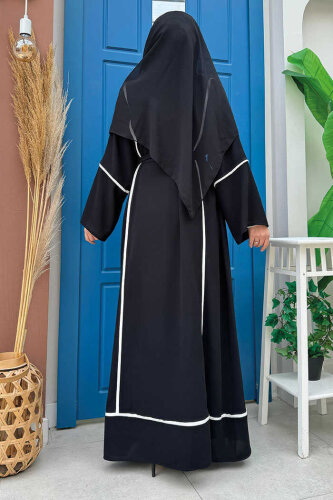Nazlınur Collection Çizgi Detaylı Ferace SİYAH - 3