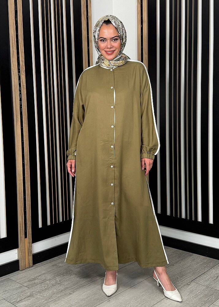 Nazlınur Collection Çizgi Detaylı Yanları Yırtmaçlı Kap HAKİ - 6