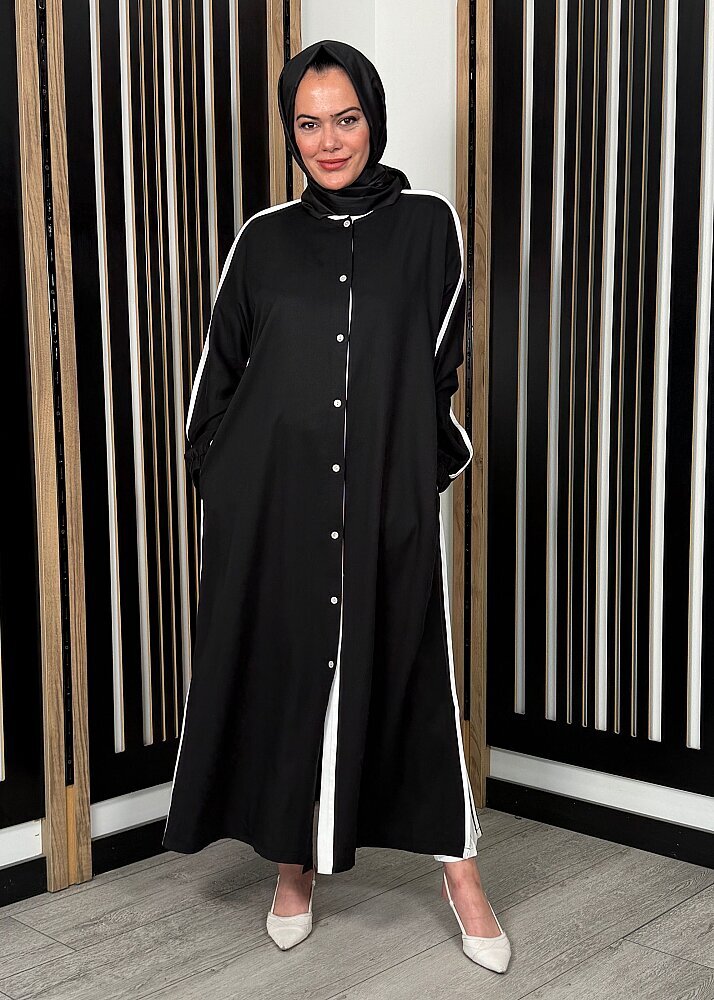 Nazlınur Collection Çizgi Detaylı Yanları Yırtmaçlı Kap SİYAH - 3
