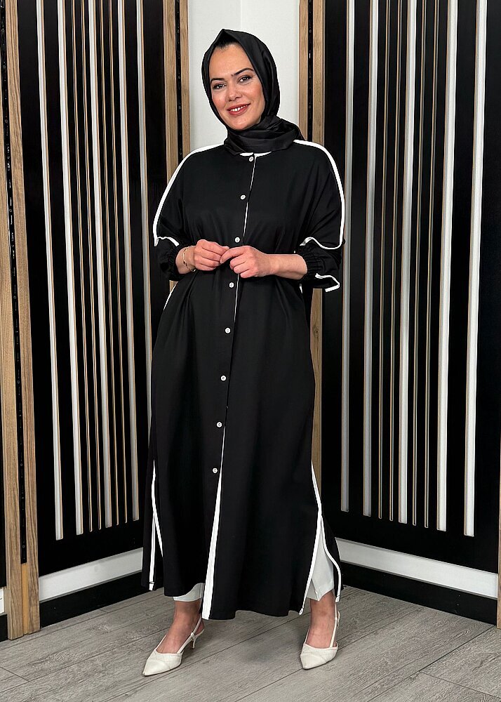 Nazlınur Collection Çizgi Detaylı Yanları Yırtmaçlı Kap SİYAH - 5