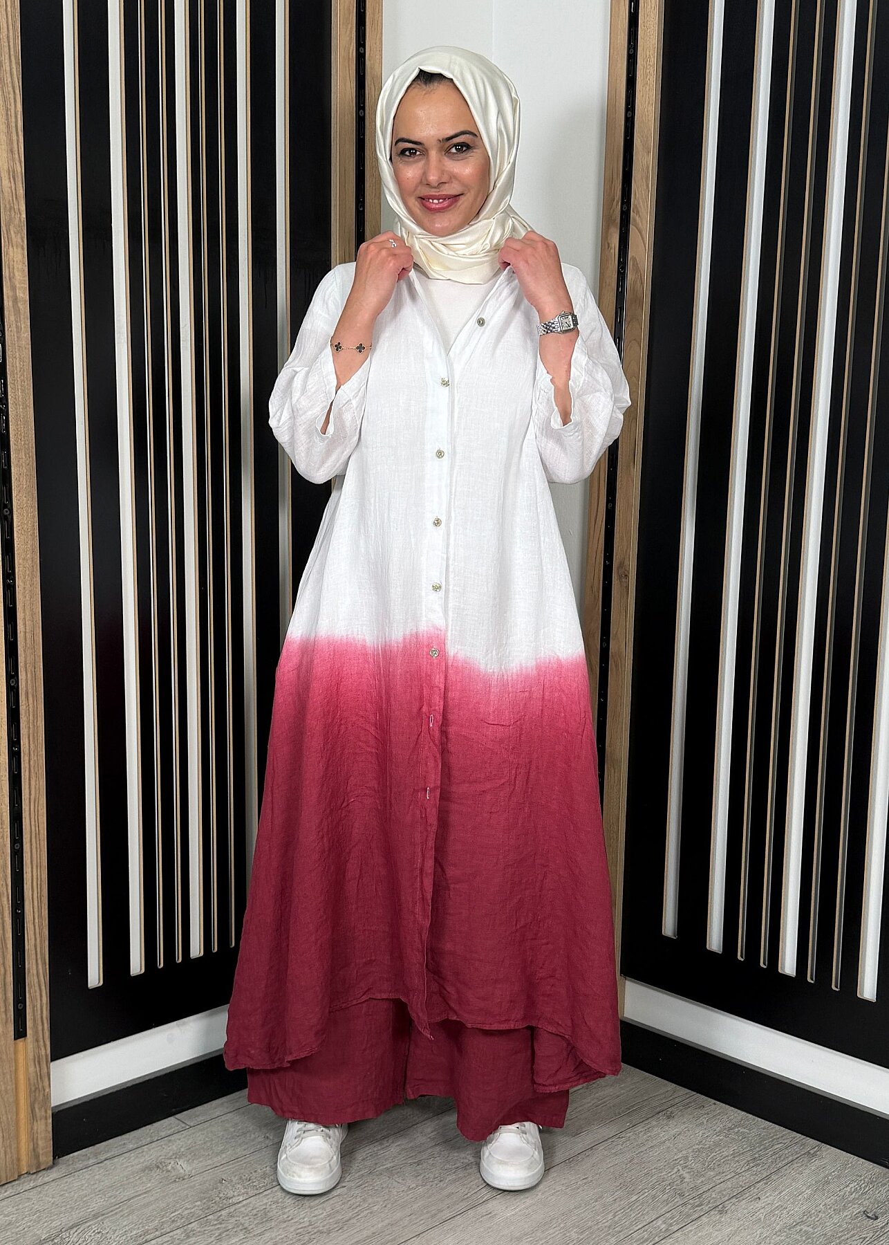 Nazlınur Collection Degradeli Pantalonlu Takım BORDO - 2