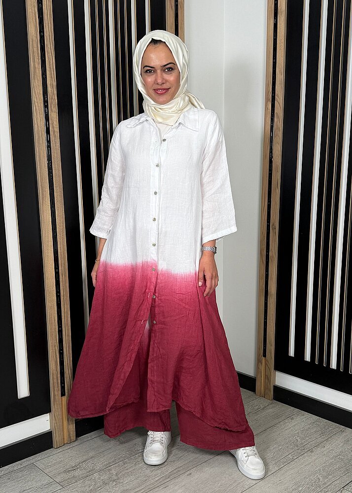 Nazlınur Collection Degradeli Pantalonlu Takım BORDO