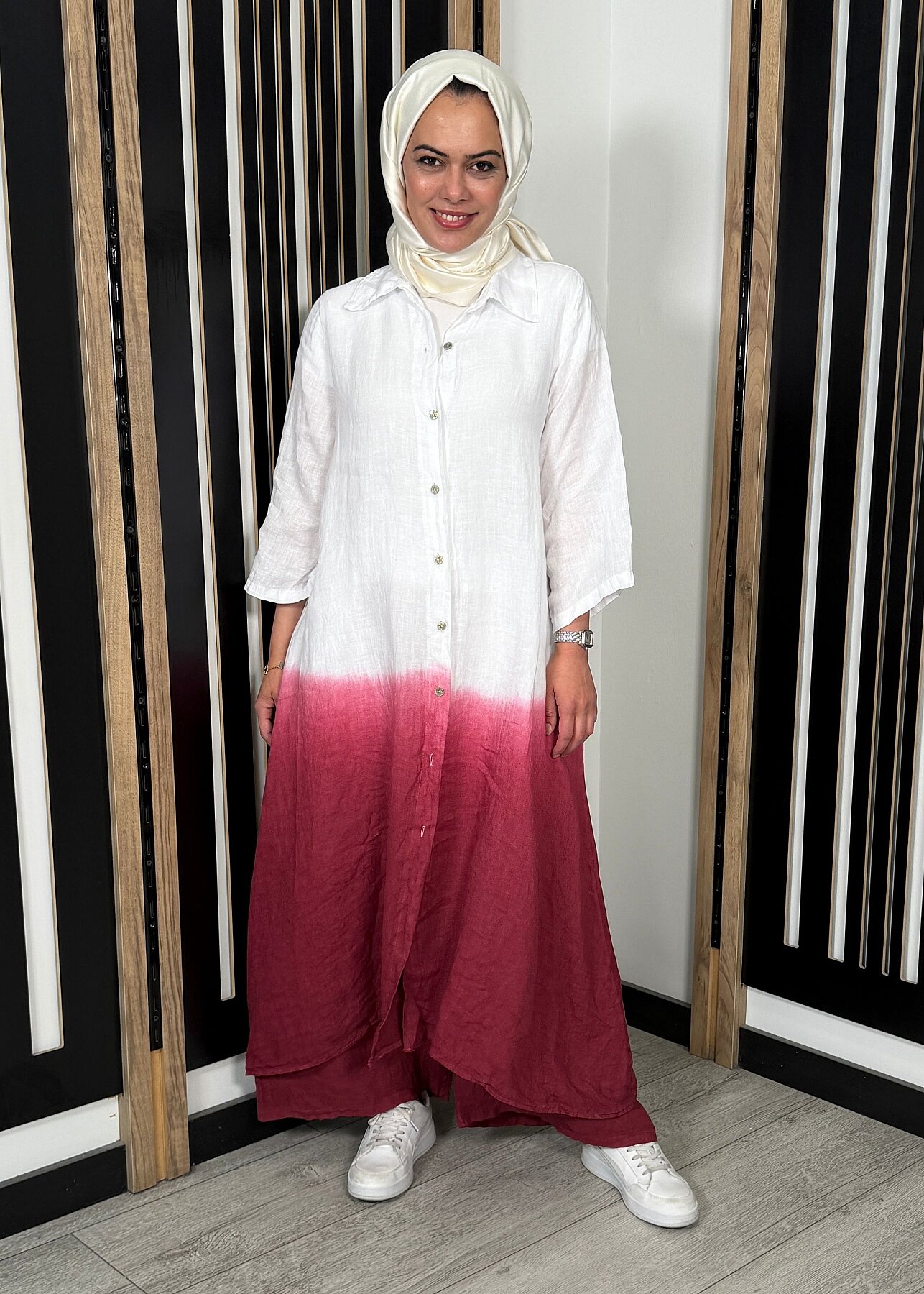 Nazlınur Collection Degradeli Pantalonlu Takım BORDO - 4