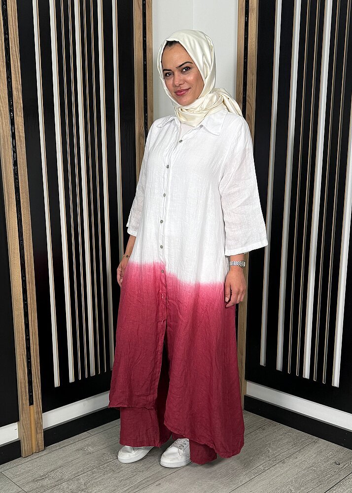 Nazlınur Collection Degradeli Pantalonlu Takım BORDO - 5