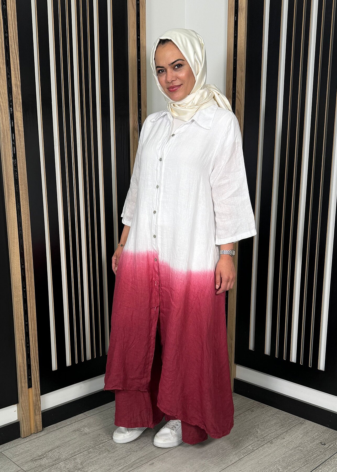 Nazlınur Collection Degradeli Pantalonlu Takım BORDO - 5