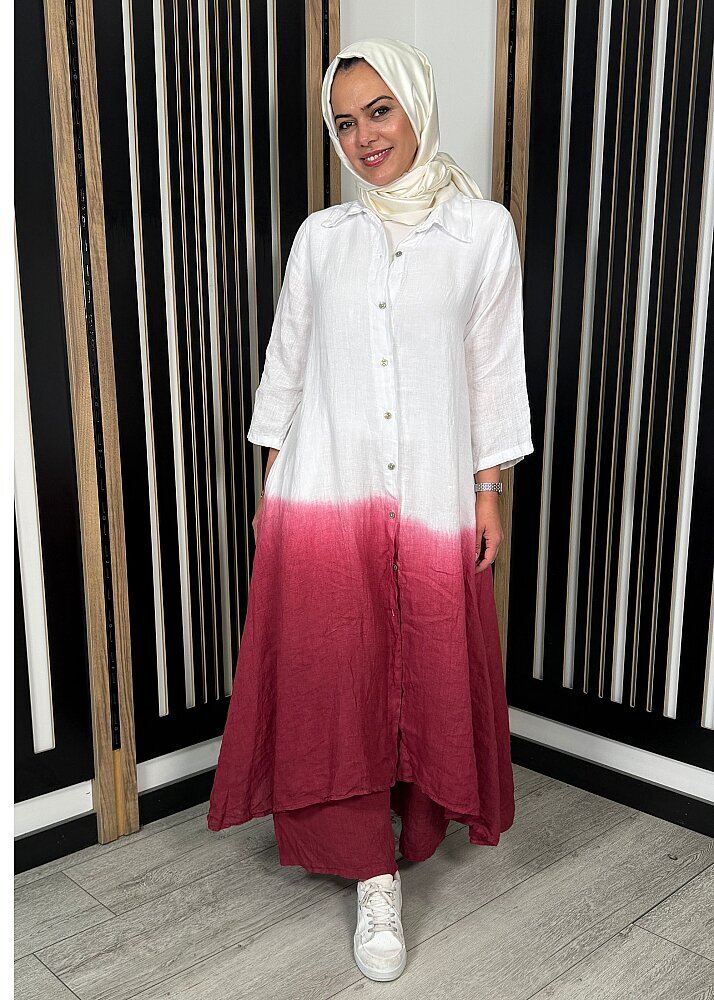 Nazlınur Collection Degradeli Pantalonlu Takım BORDO - 6