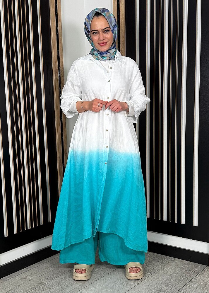 Nazlınur Collection Degradeli Pantalonlu Takım TURKUAZ - 2