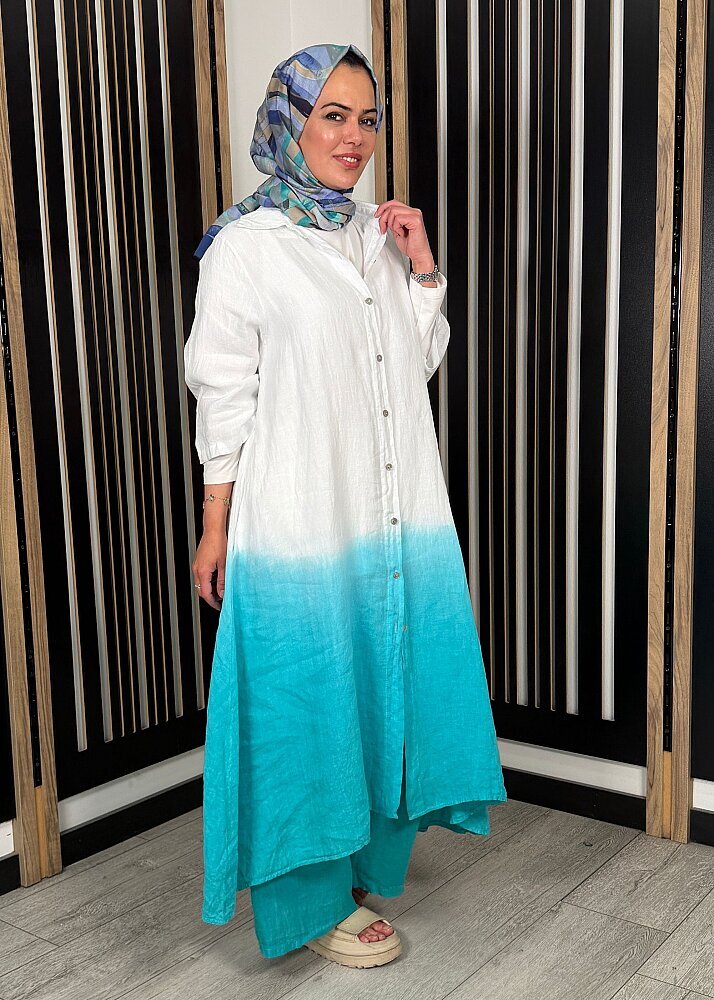 Nazlınur Collection Degradeli Pantalonlu Takım TURKUAZ - 3